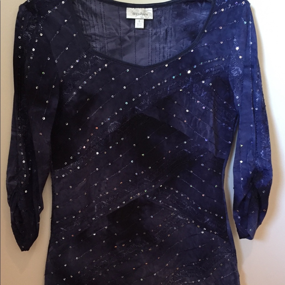 Dress Barn Blue Sequin top SZ S